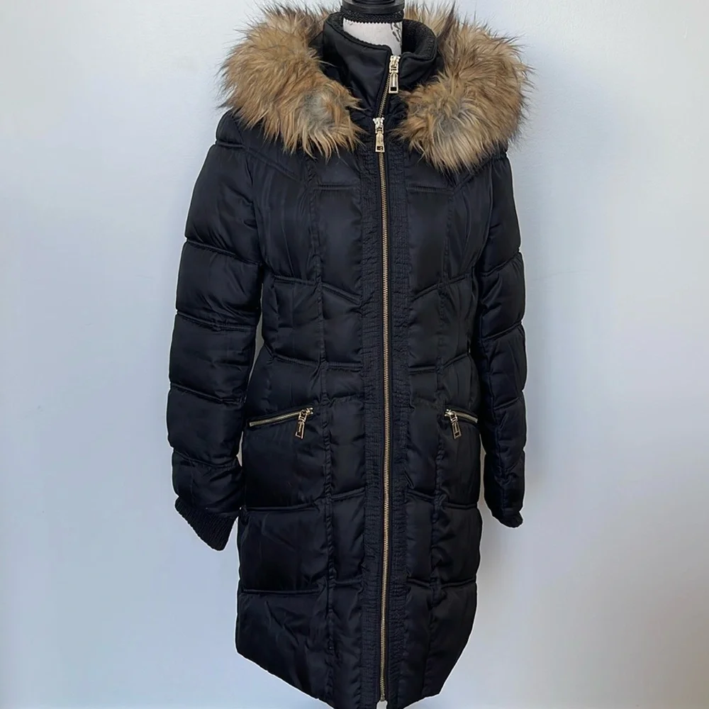 Vince Camuto Black Puff Winter Coat Parka - Size Small - Picture 3 of 9